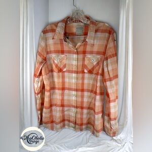Roper Pearl snap Western Plaid Fall Colors Button Up Shirt Size L Roper
